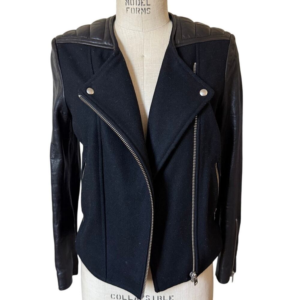 IRO Glass Black Wool Leather Moto Jacket Size 38 US 6 Designer